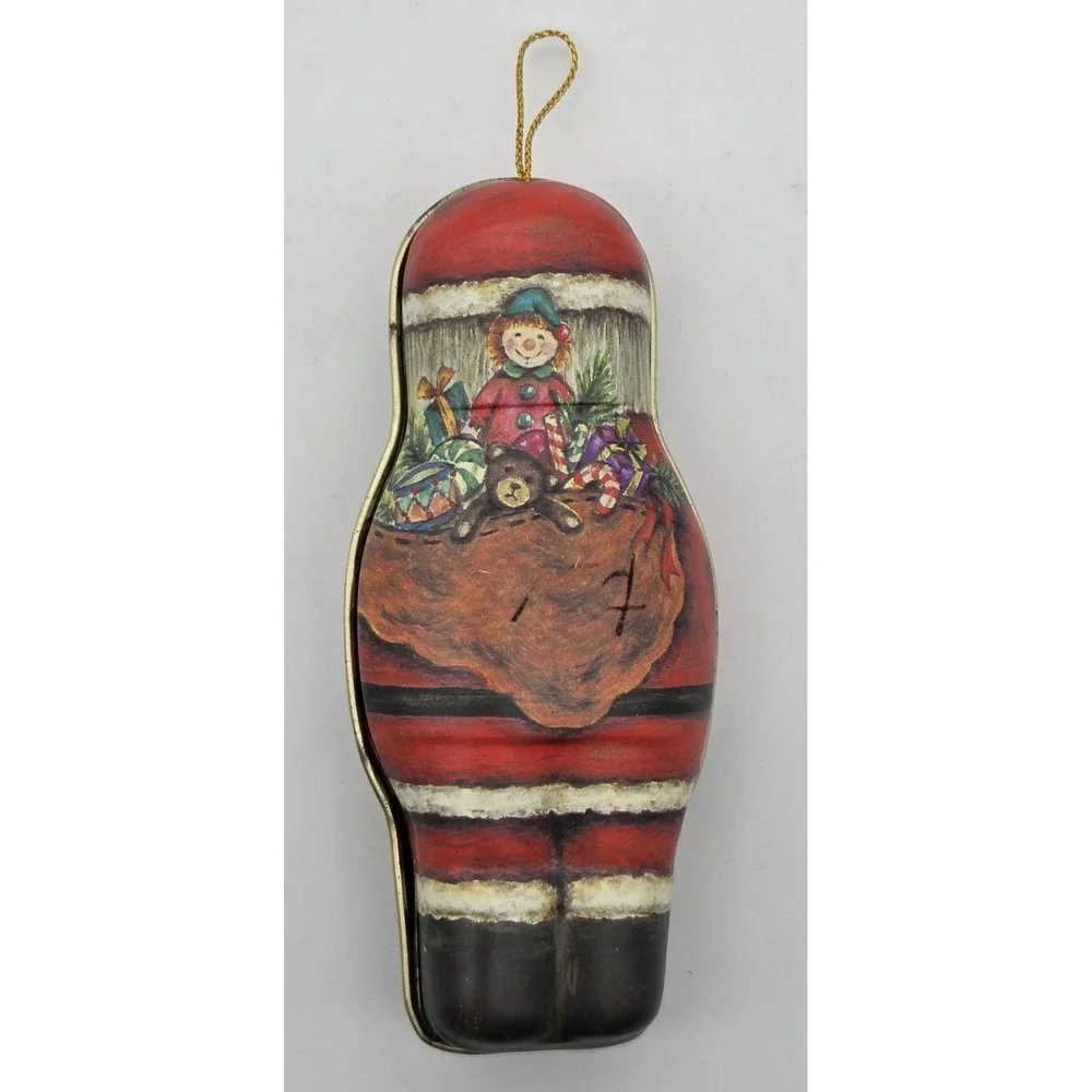 Vintage Santa Claus Candy Tin Ornament Red Multicolor Hanging‎ Metal Decor Xmas